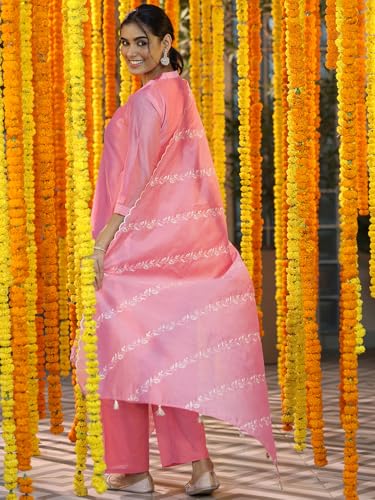 Image of Libas Embroidered Silk blend Straight Kurta Set for Women | ethnic wear | bridal suit | wedding dress | occasion wear