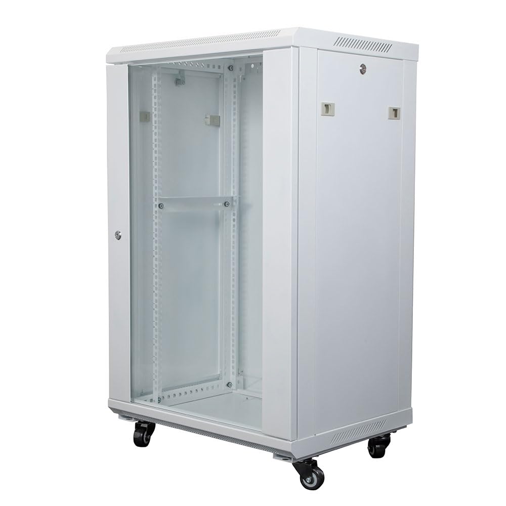 NavePoint 22U Network Cabinet with Glass Door – 22U Wall Mount Server Cabinet White 19” Rack for IT Equipment, AV Devices, Networking Equipment –23”