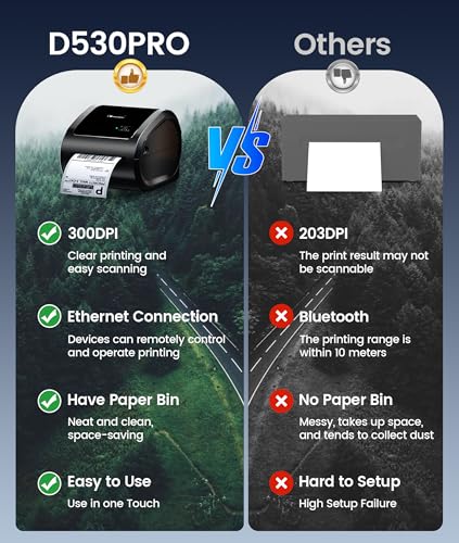 Image of Phomemo 300 DPI 4x6 Thermal Shipping Label Printer with 500 Labels, Ethernet Bluetooth USB, High Resolution Thermal Printer for Small Business, Compatible with iOS Android Windows Mac, for USPS UPS