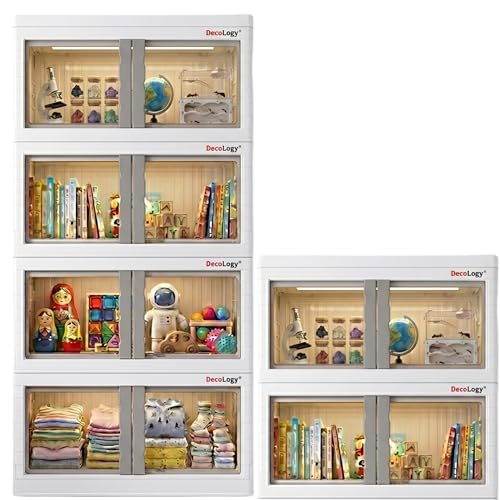 Image of DecoLogy Plastic Multipurpose Bookshelf Organiser Rack for Living Room, Kitchen, Bedroom, Office (Cupboard 2 Door : White, 5PCS)