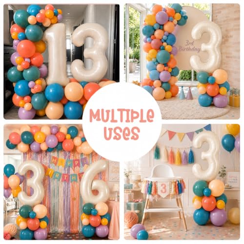 Image of 40 Inch Boho Rainbow Number 3 Balloon Tower for 3rd Birthday Decorations