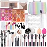 Makeup Kit For Teens Girls, Makeup Set For Beginner With Eyeshadow Palettes, Lip Gloss, Brushes, Makeup Sponges, Eyeliner, Mascara, Rainbow Carrying Case (k0934)