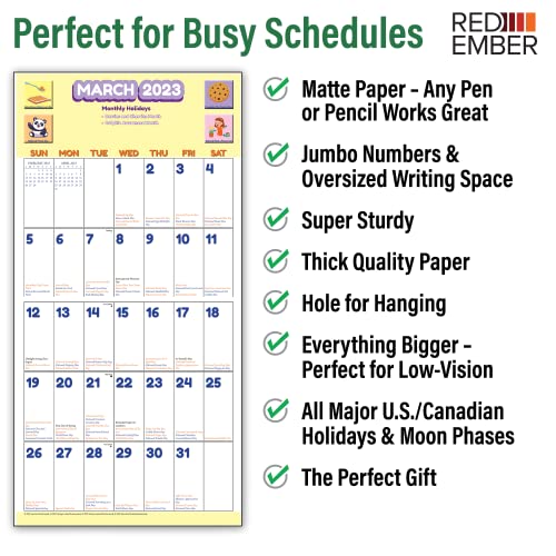 Red Ember Every Day's An Amazing Holiday 2023 Hangable Monthly Wall Calendar | 12" X 24" Open | Kids Fun Funny | Perfect For Schools Teachers Classrooms | Big Grid Planners For Office #TOP1