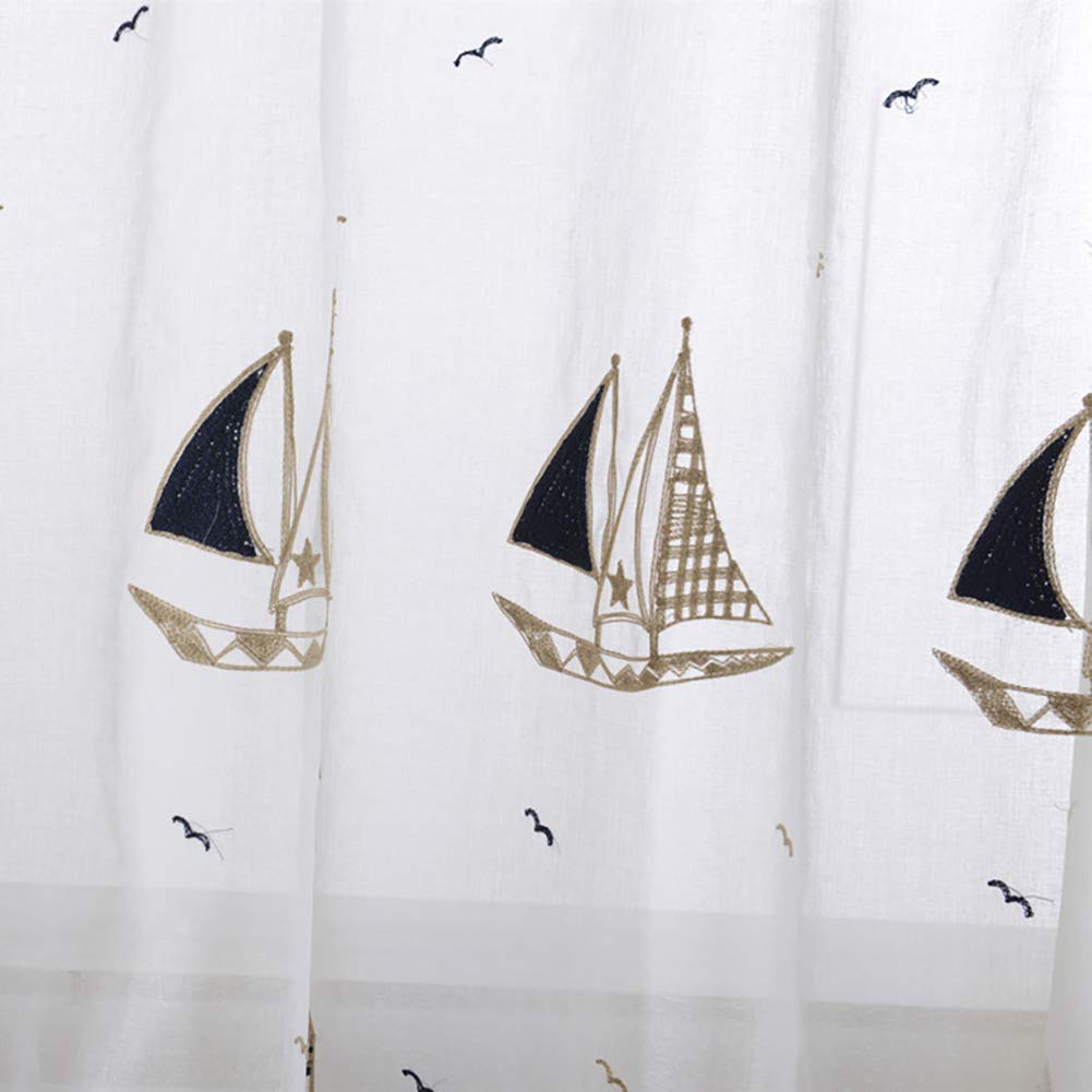 Kinder Vorhang Transparent Jungen Mädchen Segelboot Muster 140x160 Kurz Voile Vorhäng Gardine Kräuselband Fensterschals Lichtdurchlässige Babyzimmer