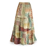 CATALOG CLASSICS Womens Reversible Boho Maxi Skirt - Patchwork Floral Long Skirt, 36' L - Gold/Green - 3X