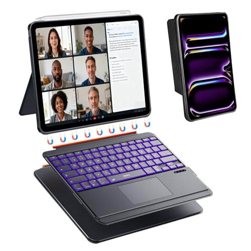 WIWU iPad Pro 13 Hülle mit Tastatur 3 in 1 Magnetische Abnehmbare Tasche Tastatur Ständer Beleuchtete Tasten mit Touchpad (Schwarz for iPad Pro 13(M4/M5 2024/2025))