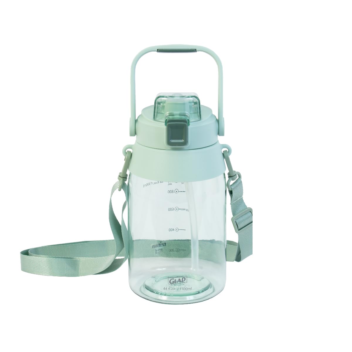 Glad Tritan Water Bottle - BPA Free, Straw & Chug Lid, Leak Resistant - Durable Plastic Hydration Water Bottle with Adjustable Strap for Hiking and Sports, 44oz, Green