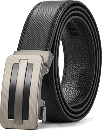 Leather Ratchet Belt Dress with Slide Click Buckle Adjustable - 1 3/8