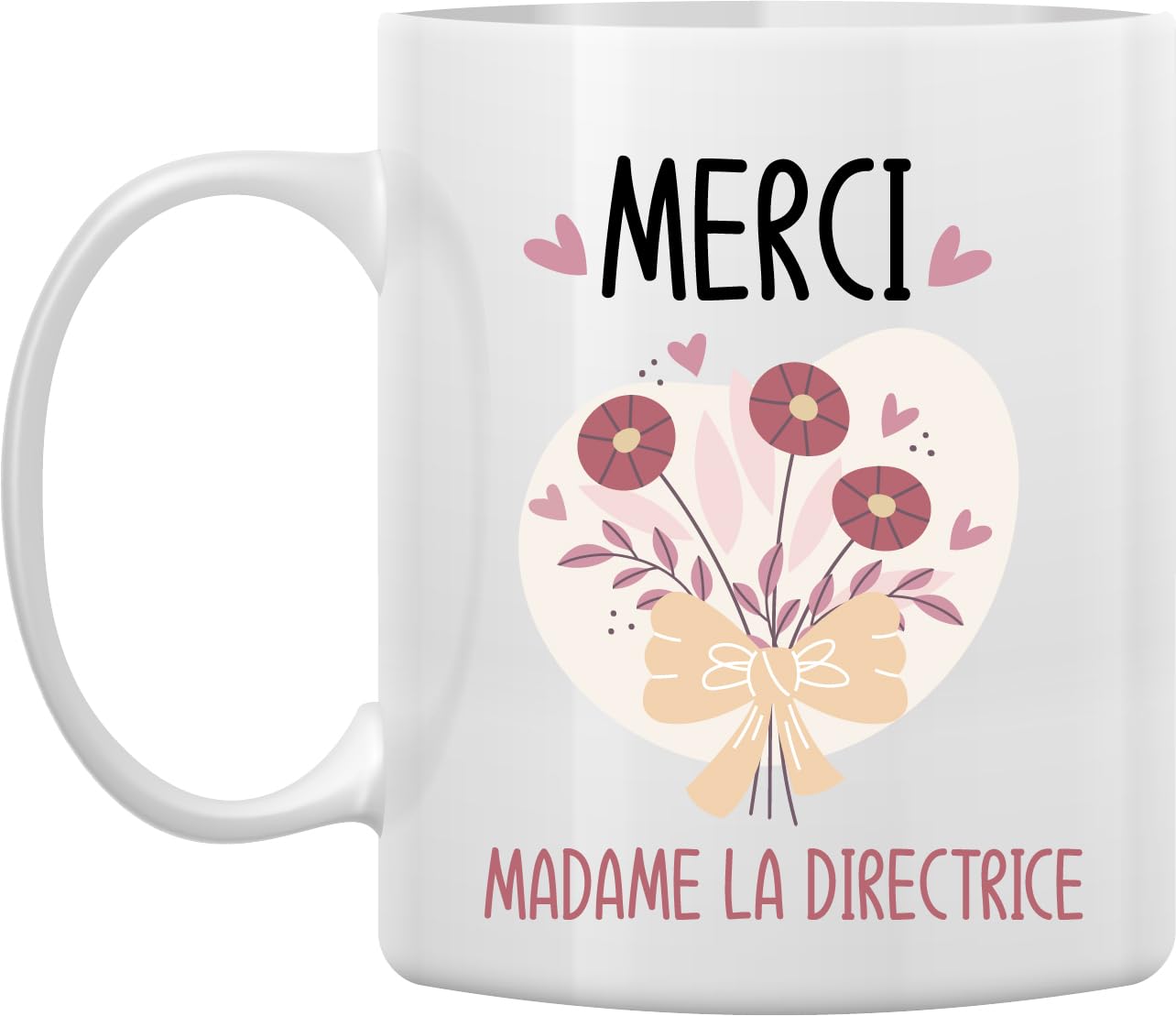 Mug Blanc 330 ml – "Merci Madame la Directrice" avec Dessin de Bouquet de Fleurs – Cadeau de Remerciement Élégant pour une Directrice, Idée Cadeau Appréciation