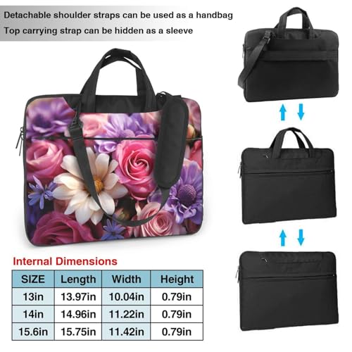 Bolso maletín para laptop de 14 pulgadas con flores moradas miniatura 3