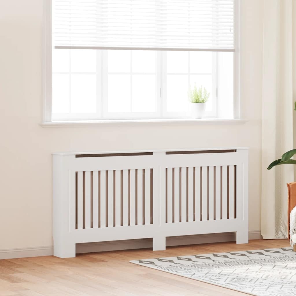 White MDF Radiator Cover 67.7" with Modern Slatted Design for Safety Protection and Additional Shelf Space, Durable Engineered Wood Display Unit for Living Room, Easy Assembly