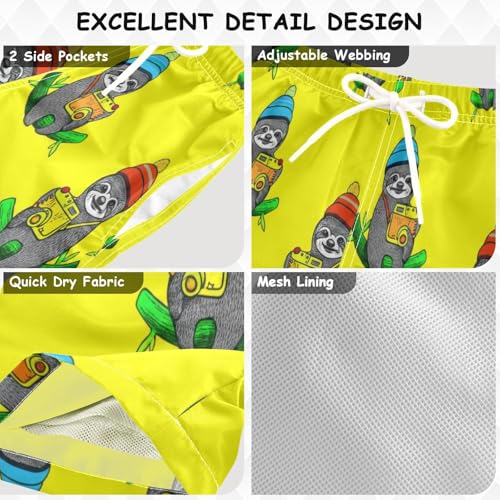 Kids Swimming Trunks, Baby Swim Shorts 2t, Cute Sloths Yellow3