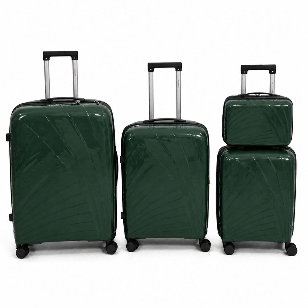 Set Valigie Rigide 4 Pezzi (3 Trolley + 1 Beauty Case) in ABS Antiurto, 4 Ruote 360°, Chiusura a Combinazione, Leggere e Resistenti (Verde)