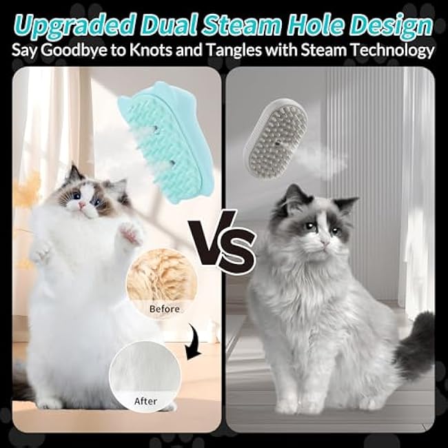 Cat Steam Brush, 3 in 1 Cat Steamy Brush for Shedding Grooming Brush With Steam, Rechargeable Silicone Pet Brush for Cat Dog Shedding, Massage, and Clean Comb -Little Blue-QSfUZeUG