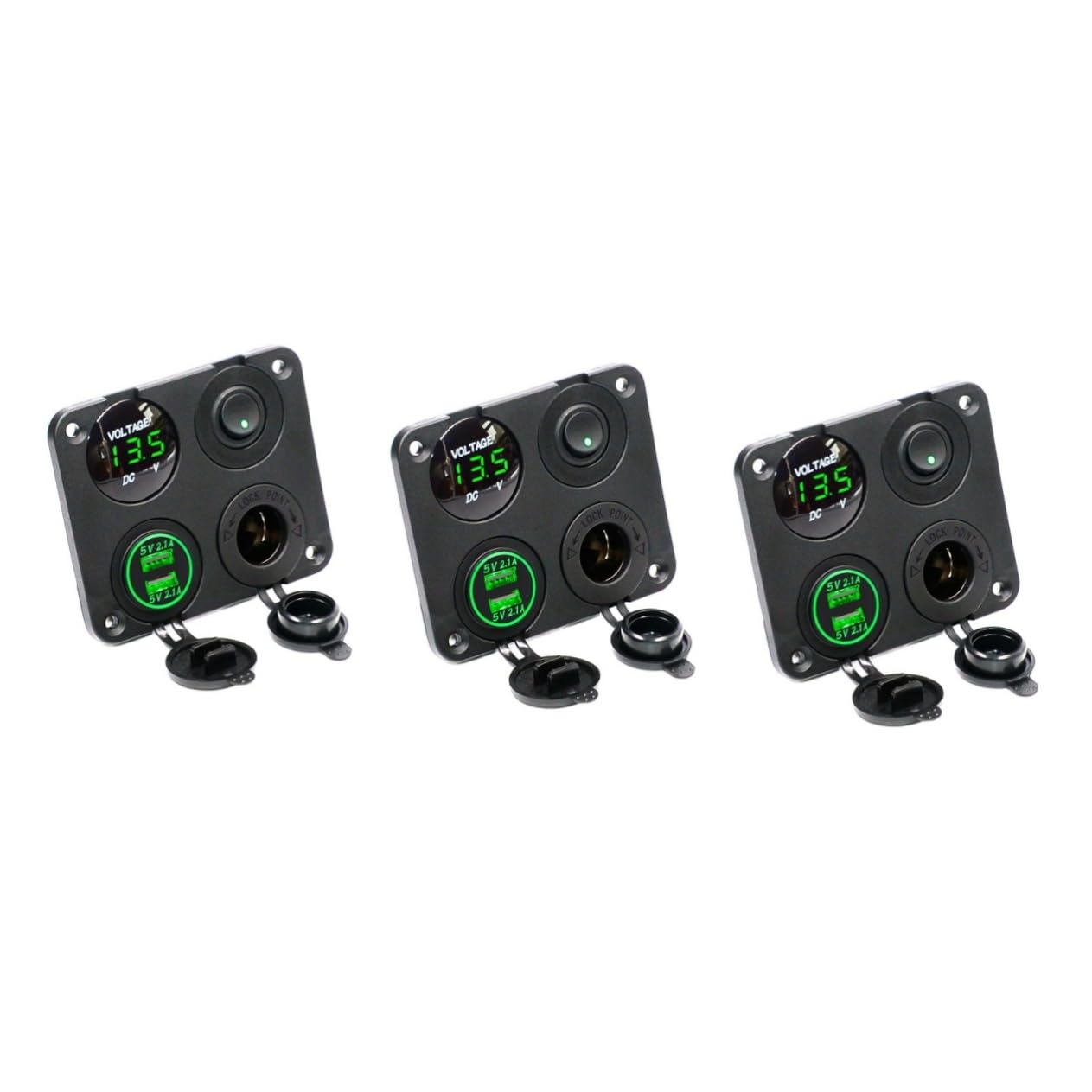 UPKOCH 3piezas Cargador Usb De Panel Voltímetro Digital y Doble Salida Interruptor Para Coche Barco y Vehículos De Luz Led Verde