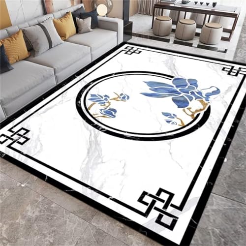 Tapis chambre ado lavable blanc motif marbre tendance