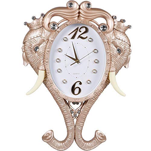Preisvergleich Produktbild Almina / Wanduhr / Quartz / Elefanten Design / Küchen / Uhr Strassteine / Diamant Edition / Kupfer / Höhe: 51cm / Breite: 35cm / Dicke: 5cm / Glas / Kunststoff Kupfer / Weiß / Silber