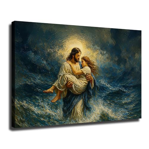 Jesus Embracing Woman Art Canvas Poster, Religious and Spiritual Home