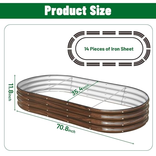 Image of SnugNiture 2 Pcs 6x3x1ft Oval Metal Raised Garden Bed for Vegetables, Brown | Protective rubber edging strips thickened corrugated galvanized steel
