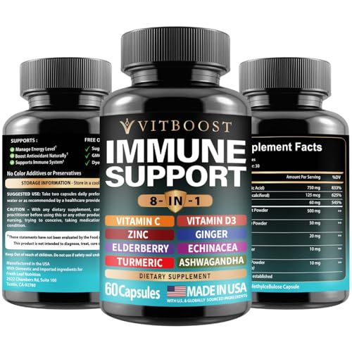 Vitboost Ultimate Immune Support Supplement 8-In-1 Formula With Echinacea, Vitamin C & Zinc, Vitamin D 5000 Iu, Turmeric, Ginger, Ashwagandha, Elderberry – 60 Capsules thumb #1
