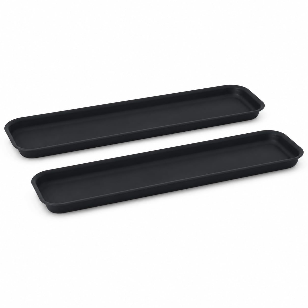 Muddy Hands Pack of 2 Long Trough Plant Pot Saucers, 3cm Deep Black Garden Drip Trays, Multi-Purpose Bird Seed & Water Feeder Trays, Strong and Sturdy, UK Made, 75cm