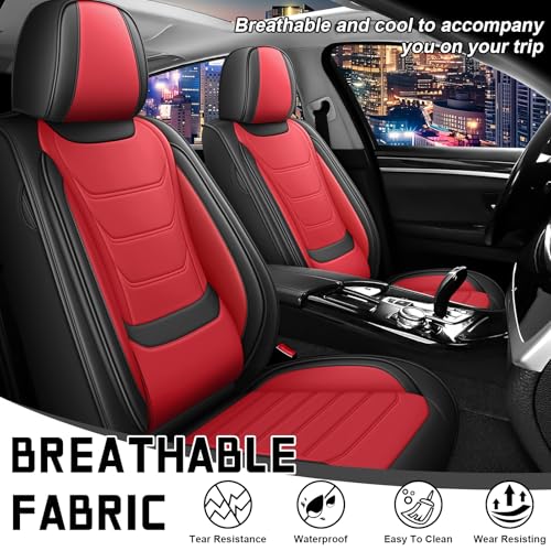 Image of Car Seat Cover Full Set for Toyota Camry Hybrid Seat Covers 2007-2024, Nappa Leather Waterproof Seat Covers For Cars, Airbag Compatible, Universal Automotive Seat Covers(Standard Front Row /Black Red)