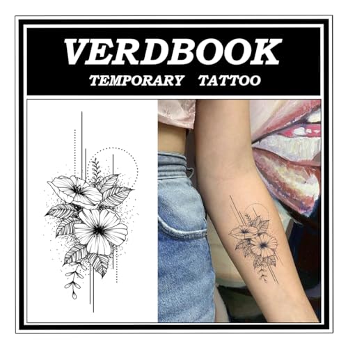 VERDBOOK Semi Permanent Geometric Flowers Pattern Tattoos Women, 2 Sheets
