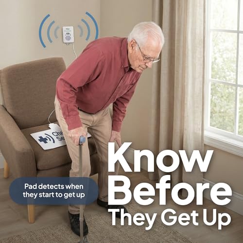 Image of Smart Caregiver Fall Prevention Monitor and Weight Sensing Chair Pad - Alerts Caregiver When They Get Up from Chair - Chair Exit Alert for Elderly - 1 Year Warranty