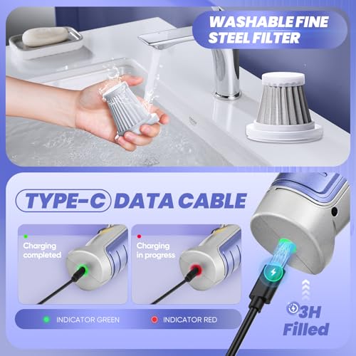 Image of Saker Handheld Car Vacuum Portable Cordless 15000Pa Blue | 15000Pa Brushless Suction, Vacuum And Blower Modes, Washable Filters, Type-C Charging, with Accessories For Car And Home