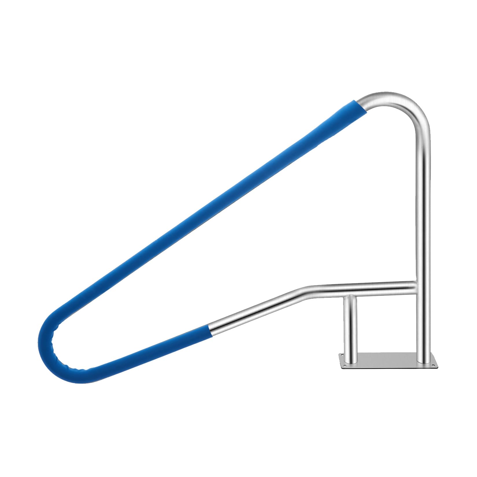 Garvee Pasamanos para Piscina de Acero Inoxidable 304, Barandilla de Seguridad para Piscinas Enterradas y Spas, Riel de Escalera Ergonómico con Cubierta de Nylon Azul, Kit de Montaje, 140 x 81 cm
