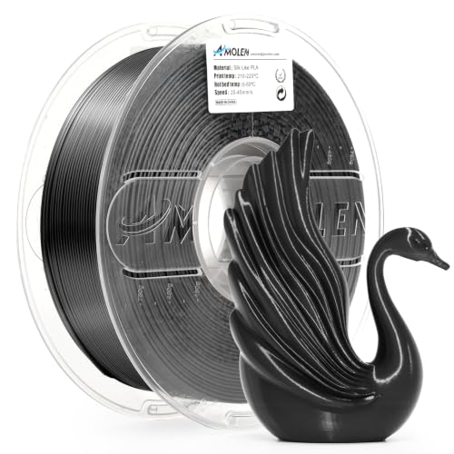 Image of AMOLEN Silk PLA 3D Printer Filament, Shiny Silk Black PLA Filament 1.75mm, 3D Printing PLA Filament for Most FDM 3D Printer, 1kg Spool(2.2lbs)