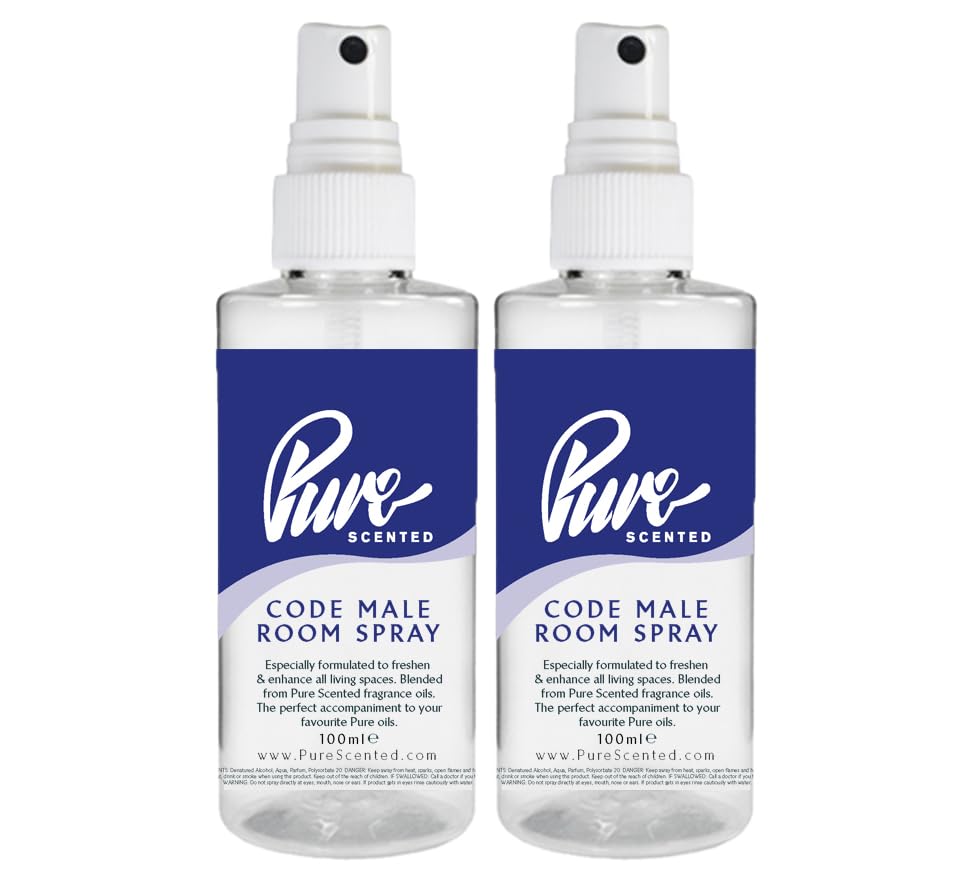 "Pure Scented 200ml Room & Fabric Sprays 2 x 100ml Suitable For Home, Car, Caravan, Work, Gym Bags, Odour Eliminators (2 x 100ml, Code Male)"