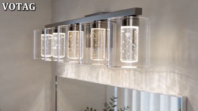 Image of 7-Light LED Vanity Light Fixtures for Bathroom,Electroplated Nickel | Bathroom Light Fixtures Over Mirror, 3 Color Lighting, Crystal Bubble Glass & Clear Glass Shade, Modern Vanity Light