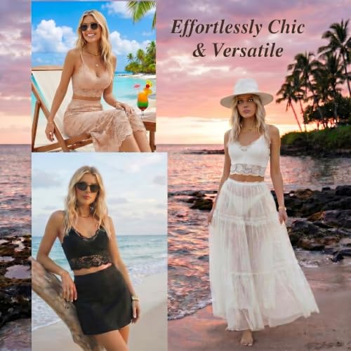 Image of Geyoga 4 Pcs Lace Bralette for Women V Neck Lace Camisole Adjustable Spaghetti Strap Crop Top Half Top