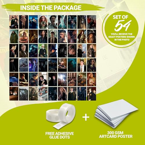 Image of MODERN GALLERY MART Pack of 54 Harry Potter Wall Collage Kit Posters - 4 x 6 Inches Posters for Wall Decoration - Wall Art For Bedroom, Office, Living room, Dorm room - Glue Dots Included
