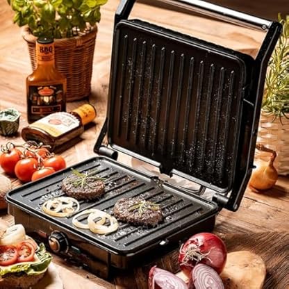 JUNG AD3051 Kontaktgrill, 2800W, 1392 cm² Grillfläche, 180° neigbare Platten, Teflonbeschichtung, Fettfreies Grillen, Abnehmbare Tropfschale, Cool-Touch-Griff, Elektrischer Tischgrill – Bild 6