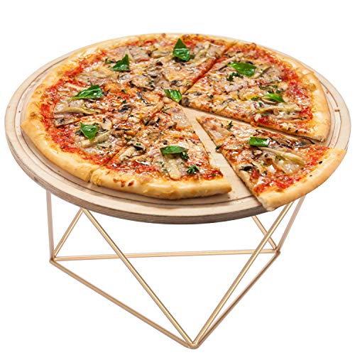 MyGift 10-Inch Geometric Gold-Tone Metal Wire Pizza Tray Riser St
