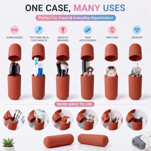 Image of iSTAR Plastic Portable Toothbrush Storage Case for Travel Bathroom Hiking Camping Pen Pencil Stationery Box for Healthy Life (Orange, Pack of 2)