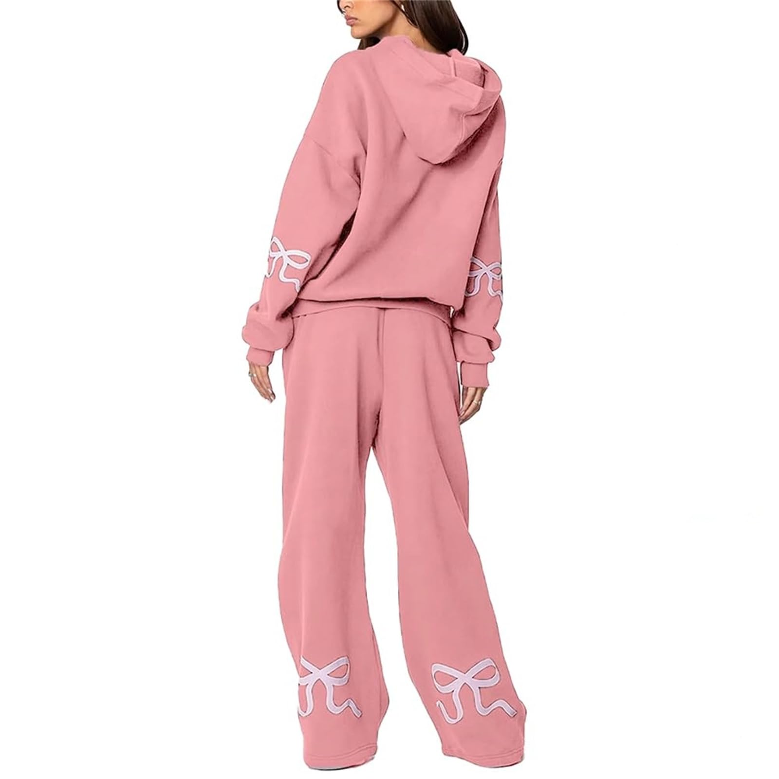 Conjunto deportivo de 2 piezas para mujer, conjunto de estampado de lazo, sudadera con capucha y pantalones deportivos para mujer, sudadera con lazo para mujer