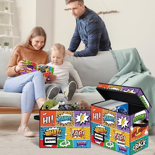Image of 2 Pack Comic Book Storage box, Collection 15.8 inch X 7.8 inch X 11.8 inch, Collapsible Holds 160-180 Comic Book Short Box Organizer Container Holder Shelf(Cartoon Colorful)