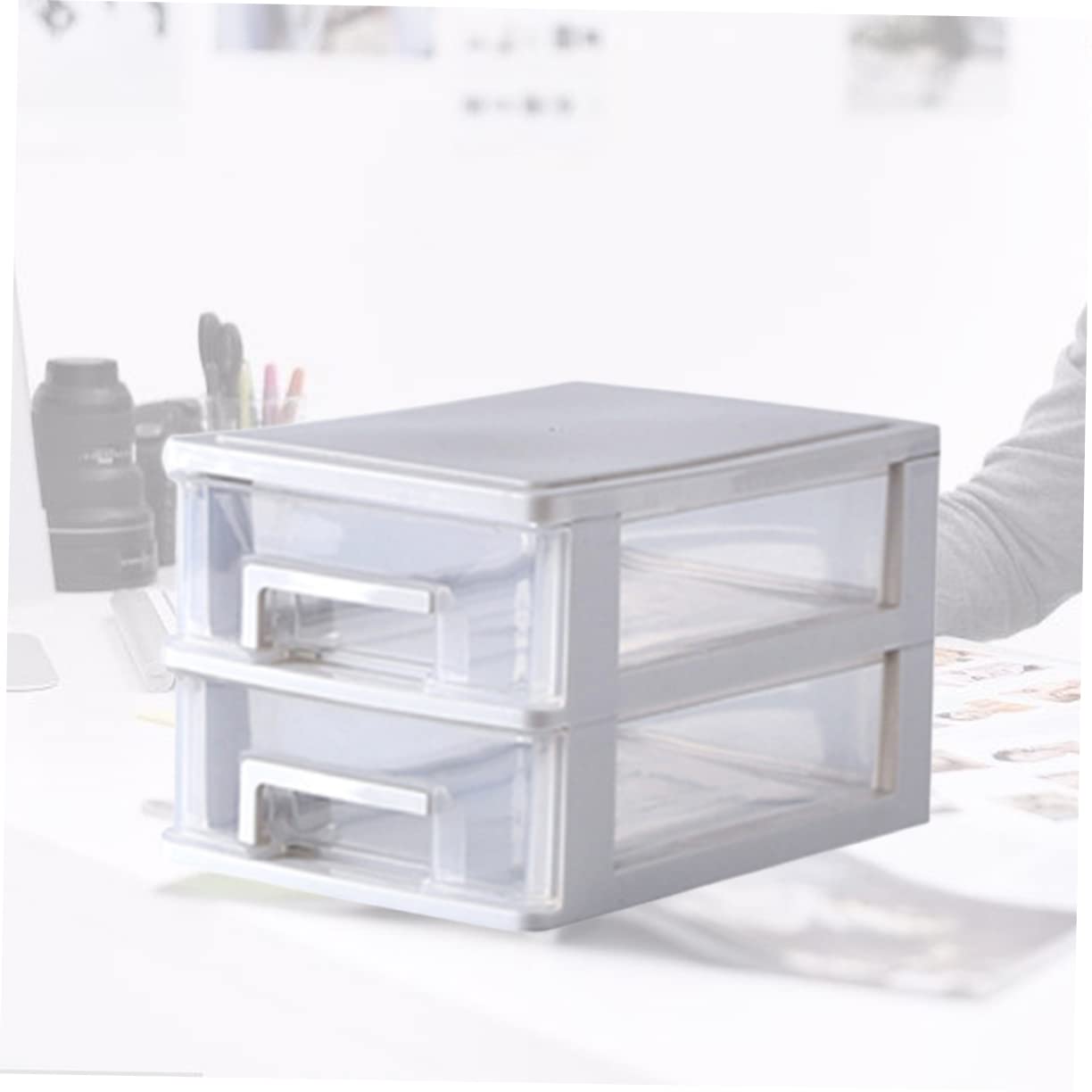 minkissy Transparente Aufbewahrungsbox mit 2 Schubladen aus Leichtem Pp Kunststoff Praktischer Organizer für Schreibtisch und Büro zur Übersichtlichen Aufbewahrung von Kleinteilen