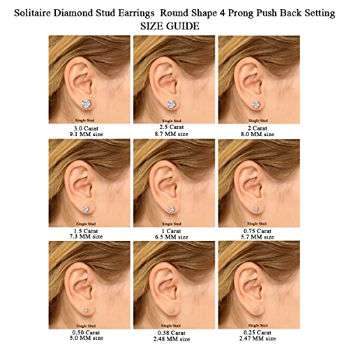 IGI Certified Lab Grown Diamond Solitaire Stud Earrings | 1/2 Ct - 6 Ct Round Shape Push Back 4 Prong Settings 14K Gold Or Platinum | EF - Color, VS - Clarity | Friendly Diamonds4