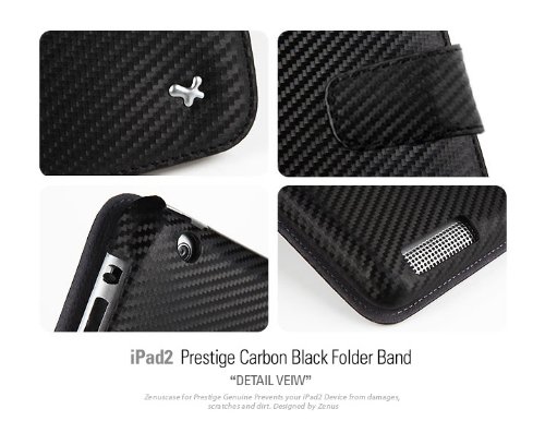 Ipad 2 Carbon Folder Collection - Top Quality Genuine Leather - Black #TOP7