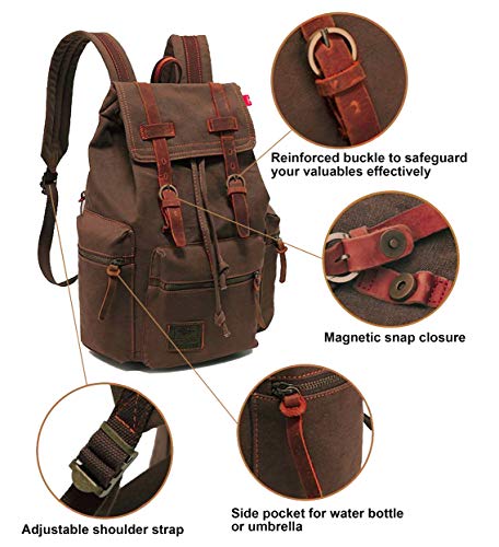 Image of Vintage Canvas Backpack, HuaChen Mens Travel Rucksack for Laptop Hiking School Bookbag
