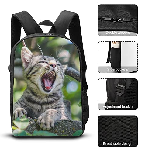 Sac à dos grande capacité 17 pouces imprimé 3D chat résistant - 7