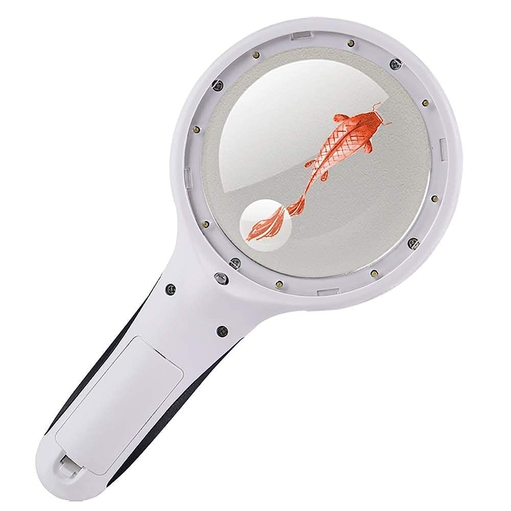 Lupa Iluminada con 8 Led, Aumento De 20X Y 30X, Ligera Y Portátil, Ideal para Lectura Y Aficiones. Incluye Paño para Lentes Y Bolsa. Color: Blanco.