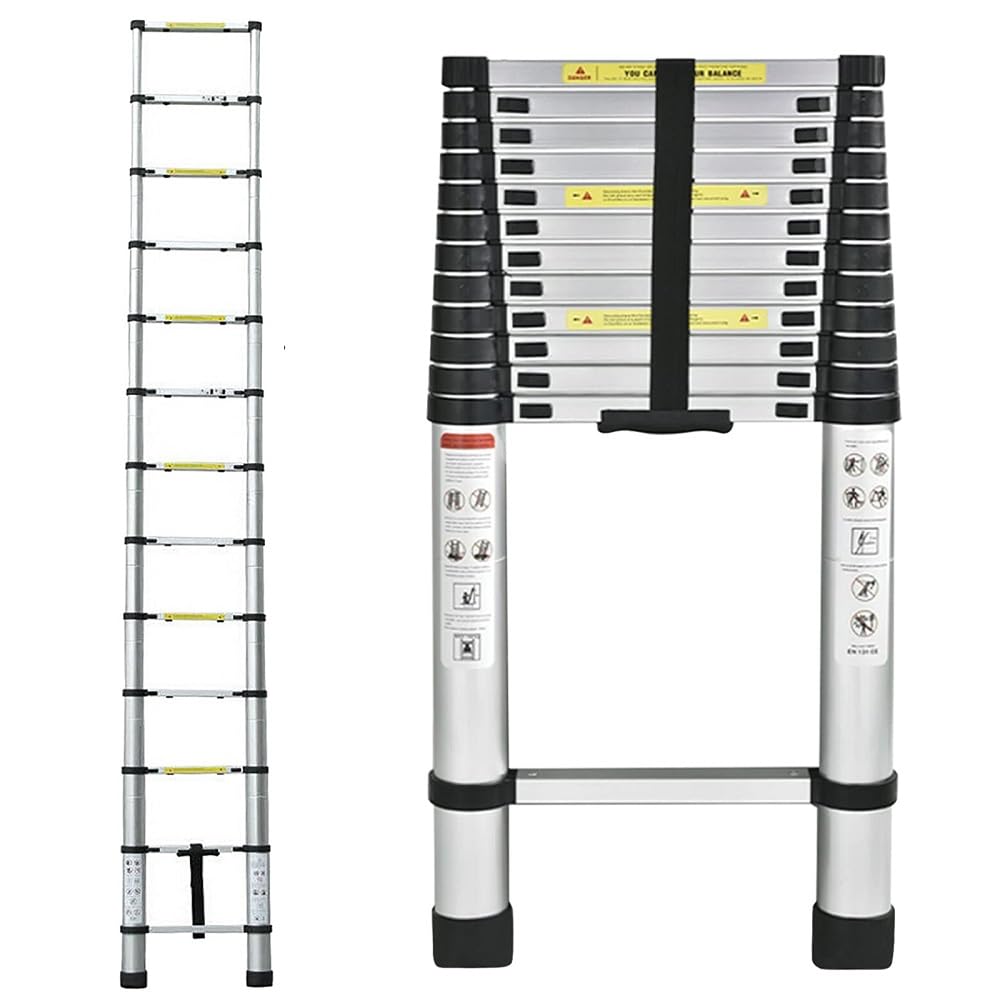 Drabina teleskopowa z chowanymi szczeblami, składana aluminiowa teleskopowa drabina rozkładana, nośność 150 kg (4,4 m)