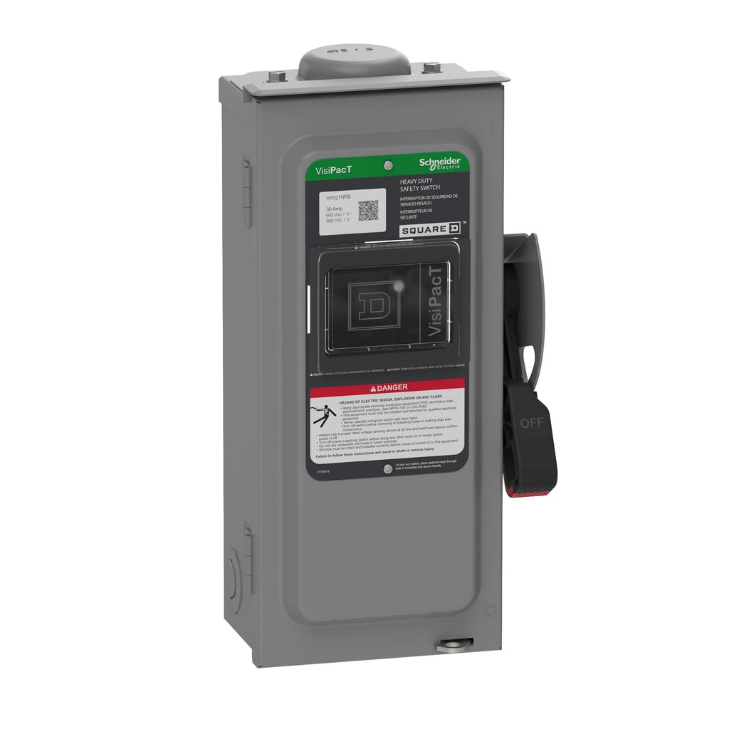 Square D by Schneider Electric VH321NRB VisiPact Heavy Duty Safety Switch with Viewing Window and Red (On) and Black (Off) Indicators, Fusible 3 Pole, 30A, 240VAC/250VDC, Type 3R