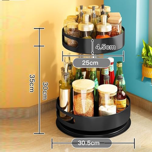 Étagère à épices rotative en métal réglable Lazy Susan pour cuisine, salle de bain, chambre à coucher – Solution de rangement multifonctionnelle