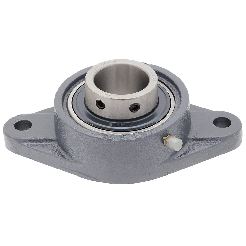 [2-Pack] UCFT208-24 - 1.5 in | 38.1 mm (Bore) - 2 Bolt Flange Unit, Cast Iron Housing FT208, Insert Bearing UC208, Set Screw Locking